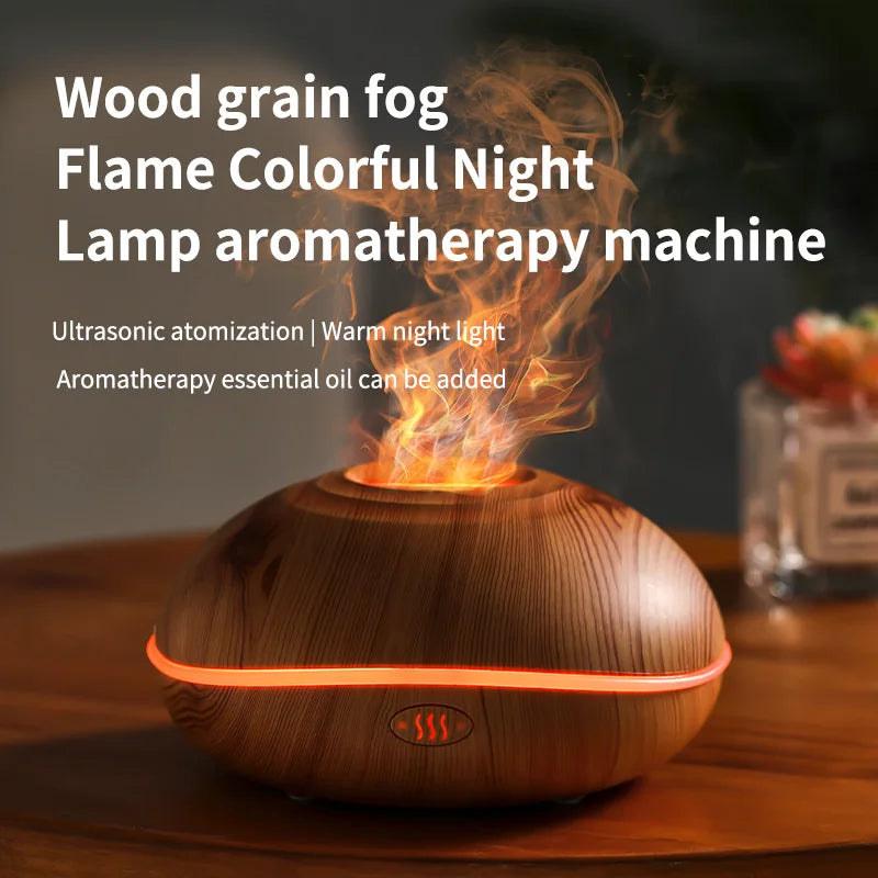 Flame Aroma Diffuser 200ml Black | Essential Oil Humidifier with Remote & 7-Color LED Light BLACK