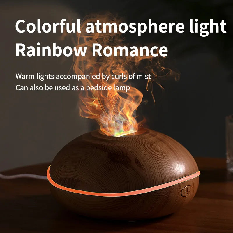 Flame Aroma Diffuser 200ml Wood Grain | Essential Oil Humidifier with Remote & 7-Color LED Light GRAIN