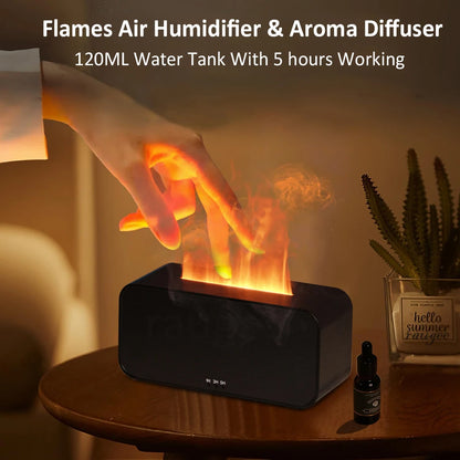 Mini Flame Aroma Diffuser Black| 7-Color Essential Oil Humidifier Black