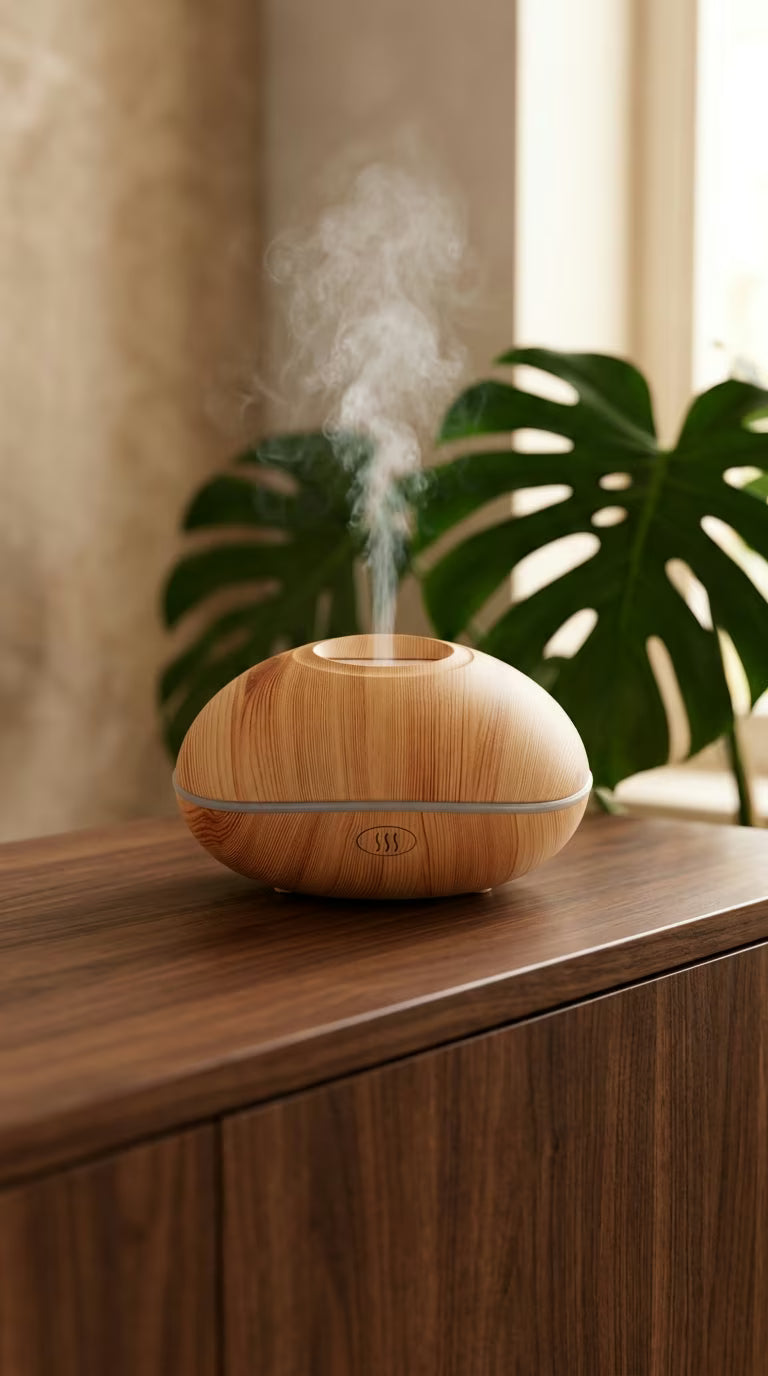 Flame Aroma Diffuser 200ml | Essential Oil Humidifier with Remote & 7-Color LED Light | Mayjam - Wood Grain - Image 3