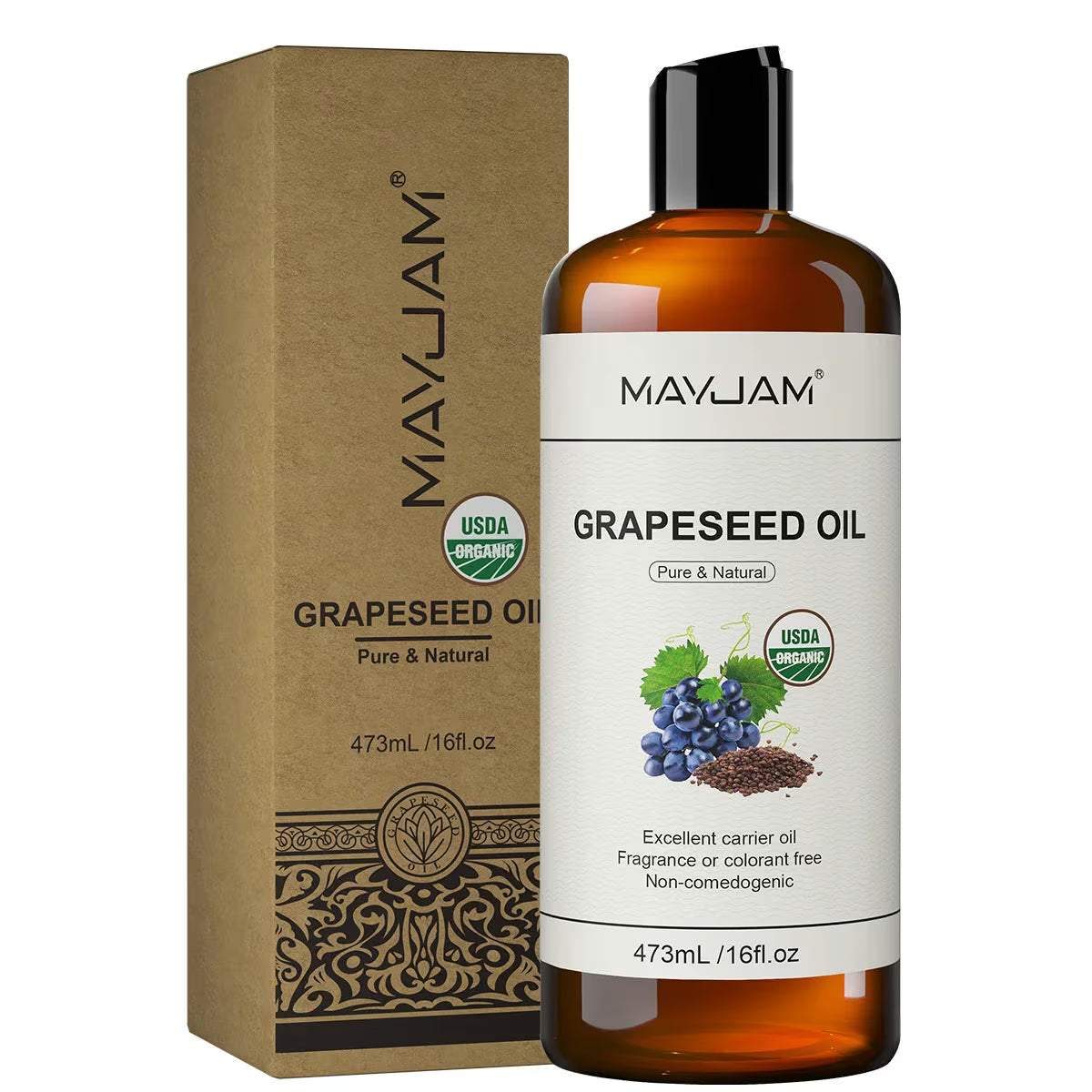 MAYJAM Pure Organic Carrier Oil Collection - Cold Pressed, 473ml - Grapeseed Oil - Image 10