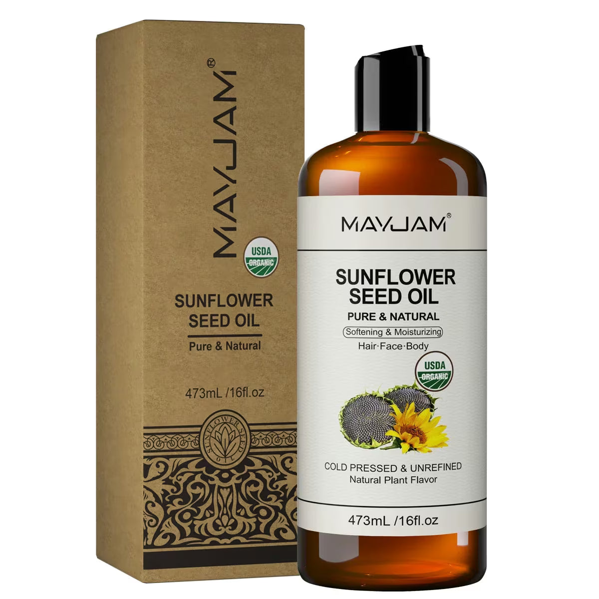MAYJAM Pure Organic Carrier Oil Collection - Cold Pressed, 473ml - Sunflower Seed Oil - Image 7
